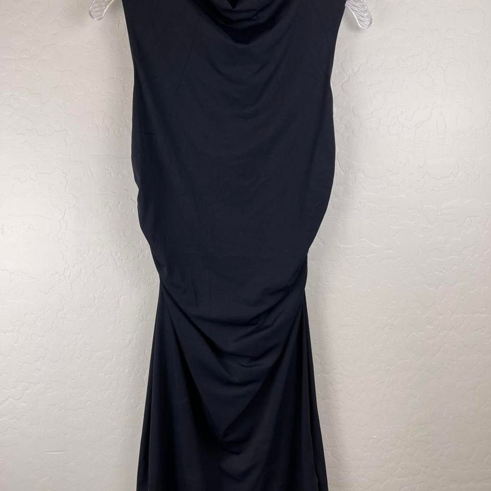 Miyiez black mini dress with cowl neck and side rushing size M